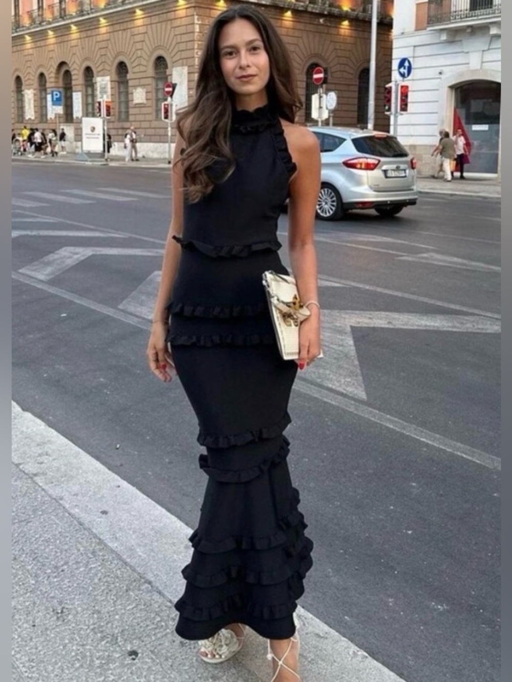 REVOLVE Elliatt Theatrical Gown ruffle detail mock neck mermaid maxi dress XS - Picture 7 of 11